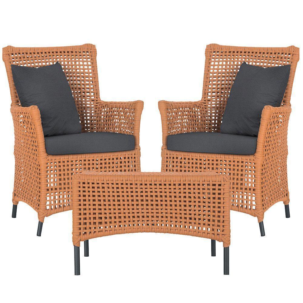 2 Poltronas E 1 Mesa Igapó Alumínio Preta Corda Náutica E11 Terra Cota - 1