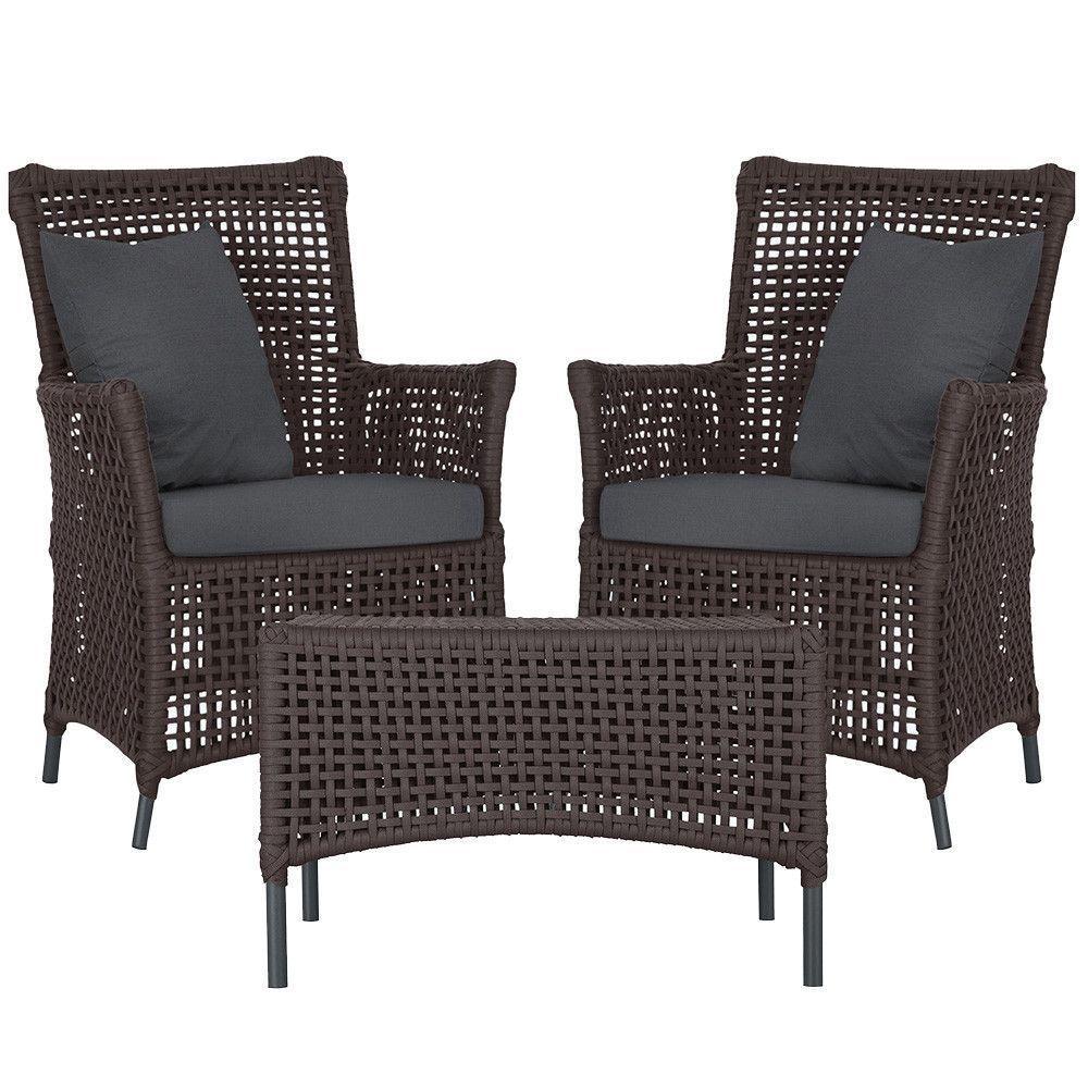 2 Poltronas E 1 Mesa Igapó Alumínio Preta Corda Náutica E11 Marrom - 1