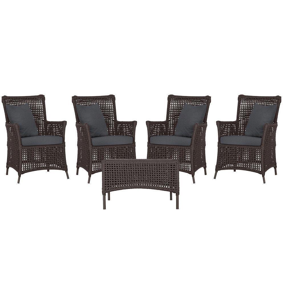 4 Poltronas E 1 Mesa Igapó Alumínio Marrom Corda Náutica E11 Marrom - 1