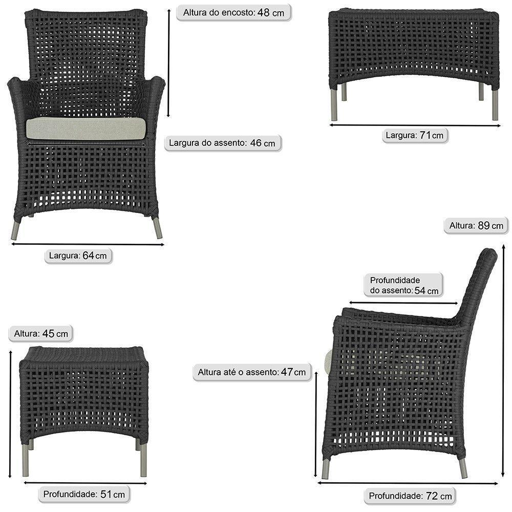 4 Poltronas E 1 Mesa Igapó Alumínio Fendi Corda Náutica E3 Preto - 6