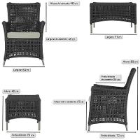 4 Poltronas E 1 Mesa Igapó Alumínio Fendi Corda Náutica E3 Preto - 6
