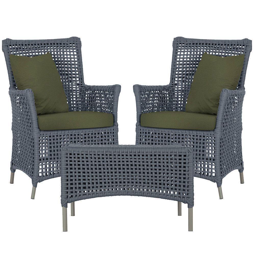 2 Poltronas E 1 Mesa Igapó Alumínio Fendi Corda Náutica E13 Prata - 1