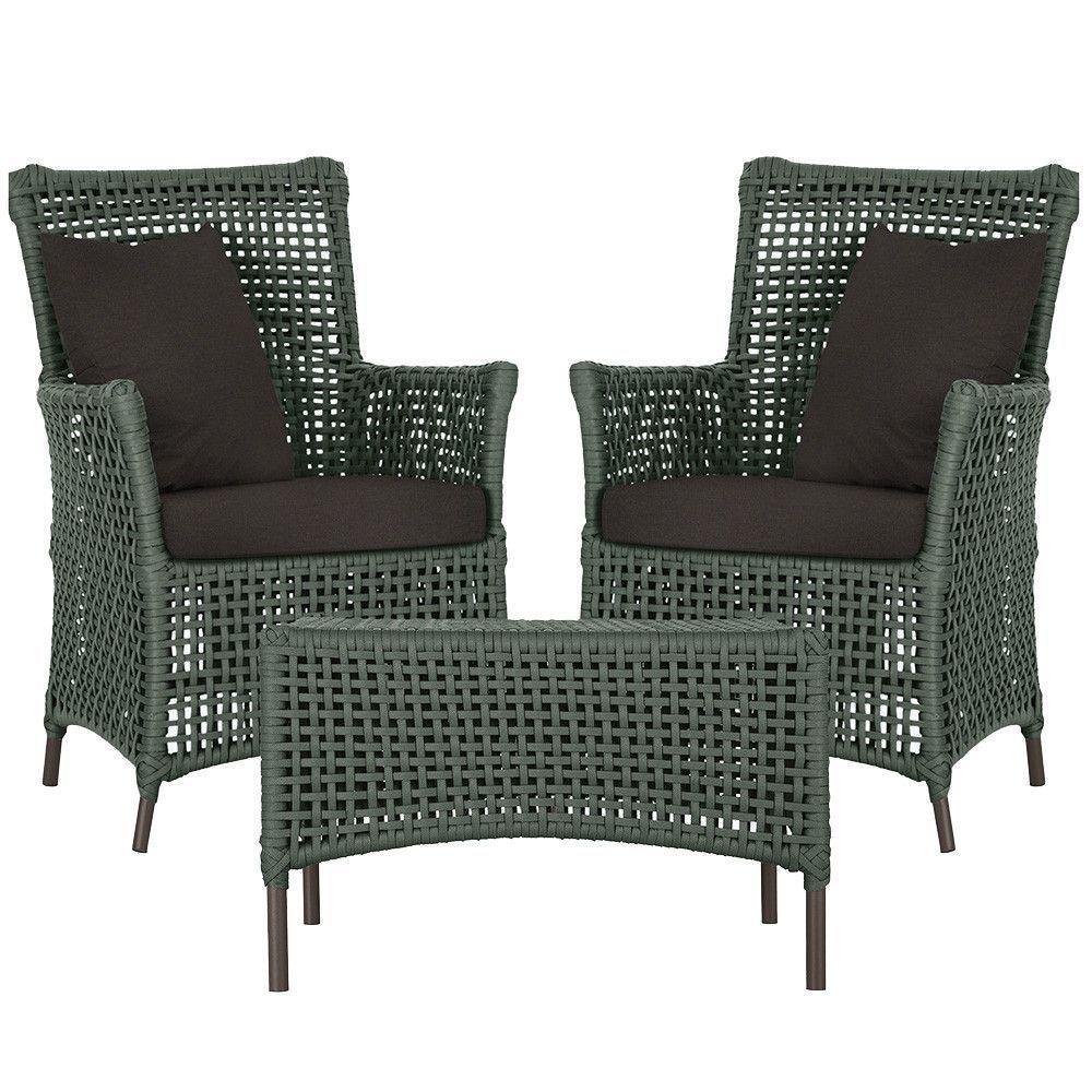 2 Poltronas E 1 Mesa Igapó Alumínio Marrom Corda Náutica E9 Verde - 1