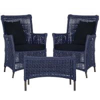 2 Poltronas E 1 Mesa Igapó Alumínio Marrom Corda Náutica E12 Azul - 1