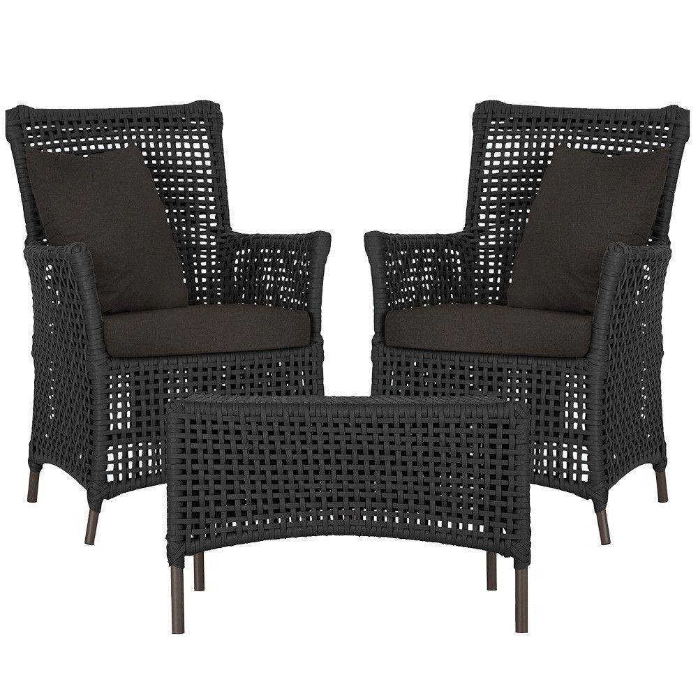 2 Poltronas E 1 Mesa Igapó Alumínio Marrom Corda Náutica E9 Preto - 1