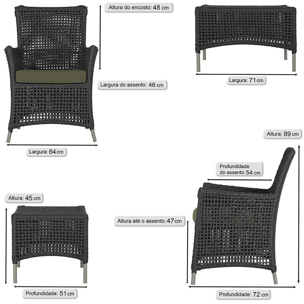 2 Poltronas E 1 Mesa Igapó Alumínio Fendi Corda Náutica E13 Preto - 6