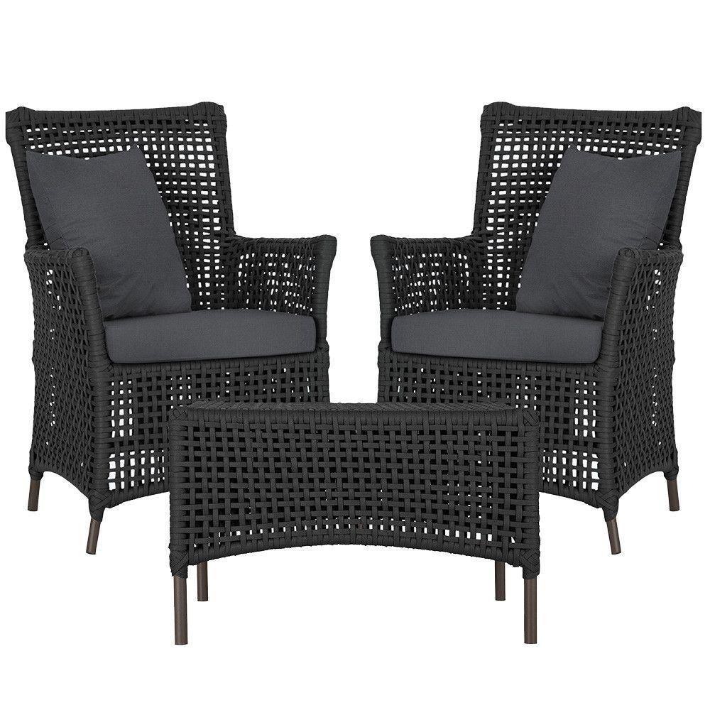 2 Poltronas E 1 Mesa Igapó Alumínio Marrom Corda Náutica E11 Preto - 1