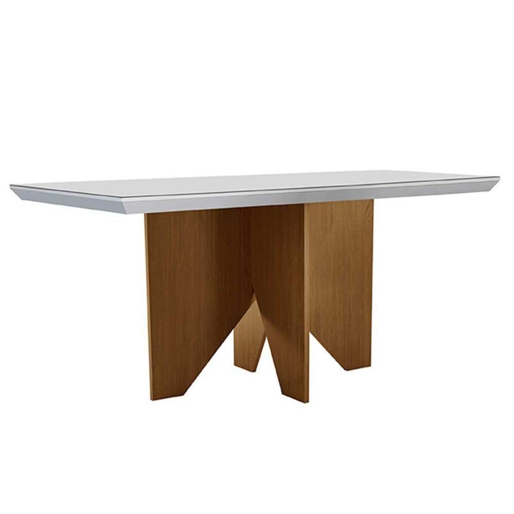 Mesa de Sala Jantar Nevada c/Tampo Madeirado Canto Curvo 120x80cm Imbuia/Off White - Rufato - 1