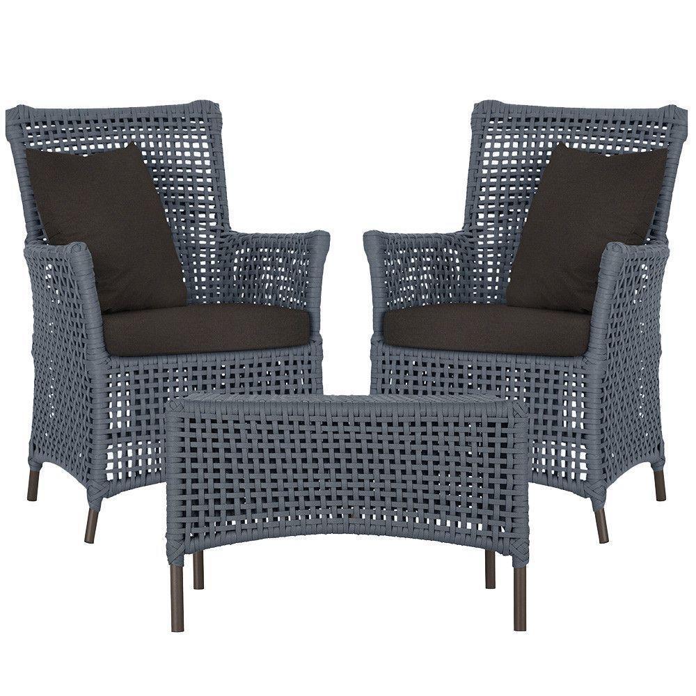 2 Poltronas E 1 Mesa Igapó Alumínio Marrom Corda Náutica E9 Prata - 1