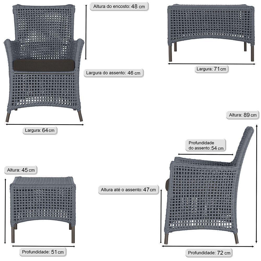2 Poltronas E 1 Mesa Igapó Alumínio Marrom Corda Náutica E9 Prata - 6