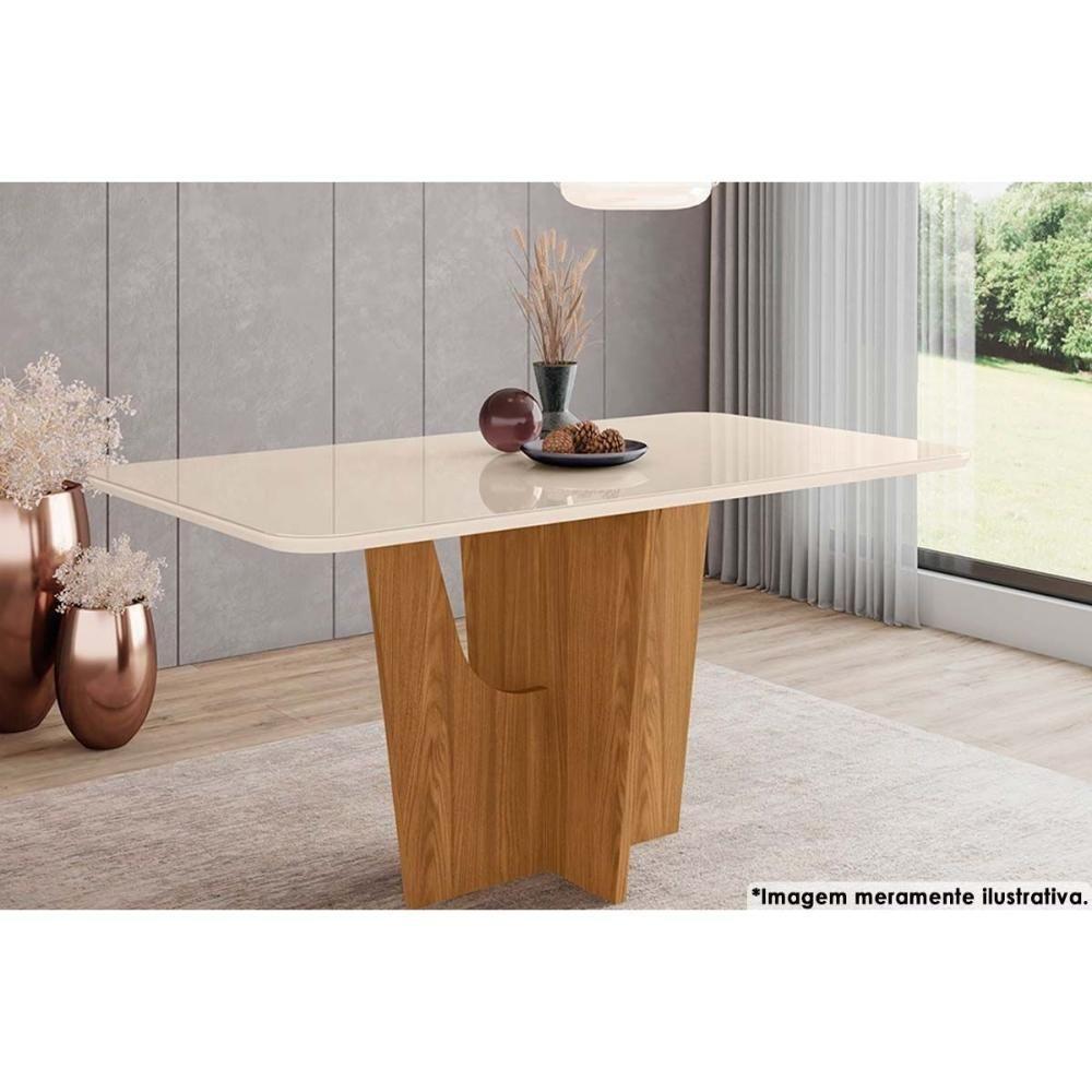 Mesa de Sala Jantar Vértice SC88 c/Tampo Madeirado Vidro Curvo 180x90cm Nature/Off White - Henn - 2