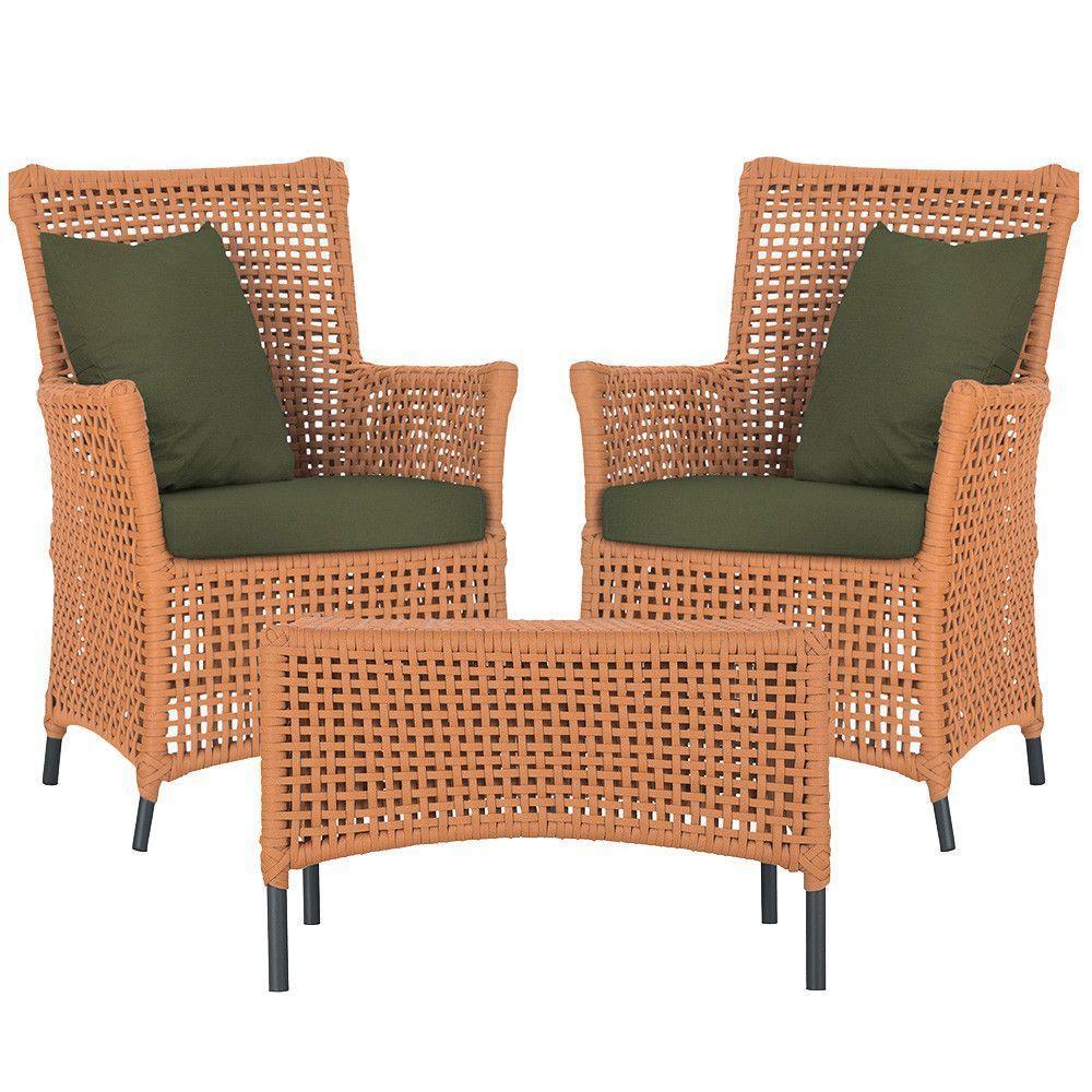 2 Poltronas E 1 Mesa Igapó Alumínio Preta Corda Náutica E13 Terra Cota - 1