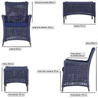 4 Poltronas E 1 Mesa Igapó Alumínio Marrom Corda Náutica E10 Azul - 6