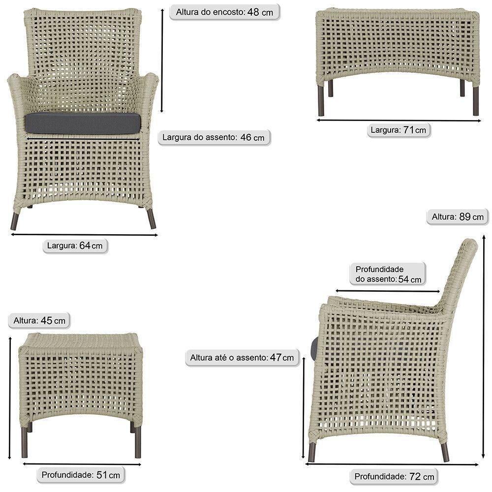 4 Poltronas E 1 Mesa Igapó Alumínio Marrom Corda Náutica E11 Rami - 6