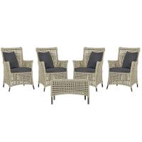 4 Poltronas E 1 Mesa Igapó Alumínio Marrom Corda Náutica E11 Rami - 1