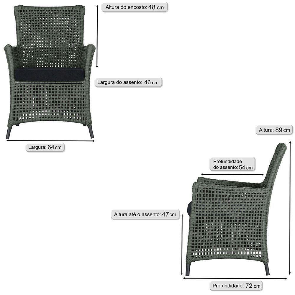 4 Poltronas E 1 Mesa Igapó Alumínio Preta Corda Náutica E12 Verde - 5