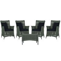 4 Poltronas E 1 Mesa Igapó Alumínio Preta Corda Náutica E12 Verde - 1