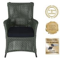 4 Poltronas E 1 Mesa Igapó Alumínio Preta Corda Náutica E12 Verde