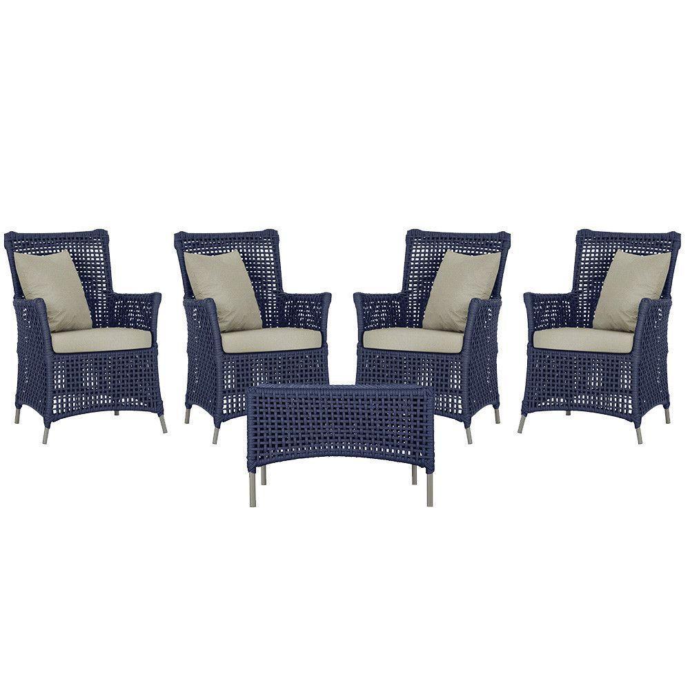 4 Poltronas E 1 Mesa Igapó Alumínio Fendi Corda Náutica E7 Azul - 1