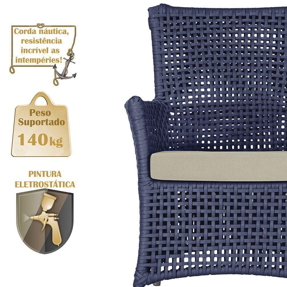 4 Poltronas E 1 Mesa Igapó Alumínio Fendi Corda Náutica E7 Azul - 4