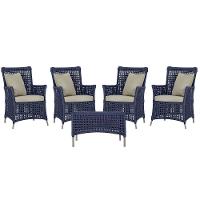 4 Poltronas E 1 Mesa Igapó Alumínio Fendi Corda Náutica E7 Azul - 1