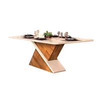 Mesa de Sala Jantar Zafira c/Tampo Madeirado Vidro Curvo 200x100cm Cedro/Off White/Off White - DJ Móveis - 5