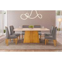 Mesa de Sala Jantar Italia c/Tampo Madeirado Vidro Curvo 170x90cm Cedro/Off White - DJ Móveis - 6