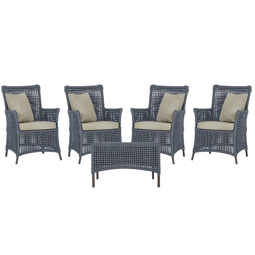 4 Poltronas E 1 Mesa Igapó Alumínio Marrom Corda Náutica E7 Prata - 1