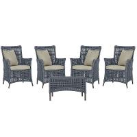 4 Poltronas E 1 Mesa Igapó Alumínio Marrom Corda Náutica E7 Prata - 1