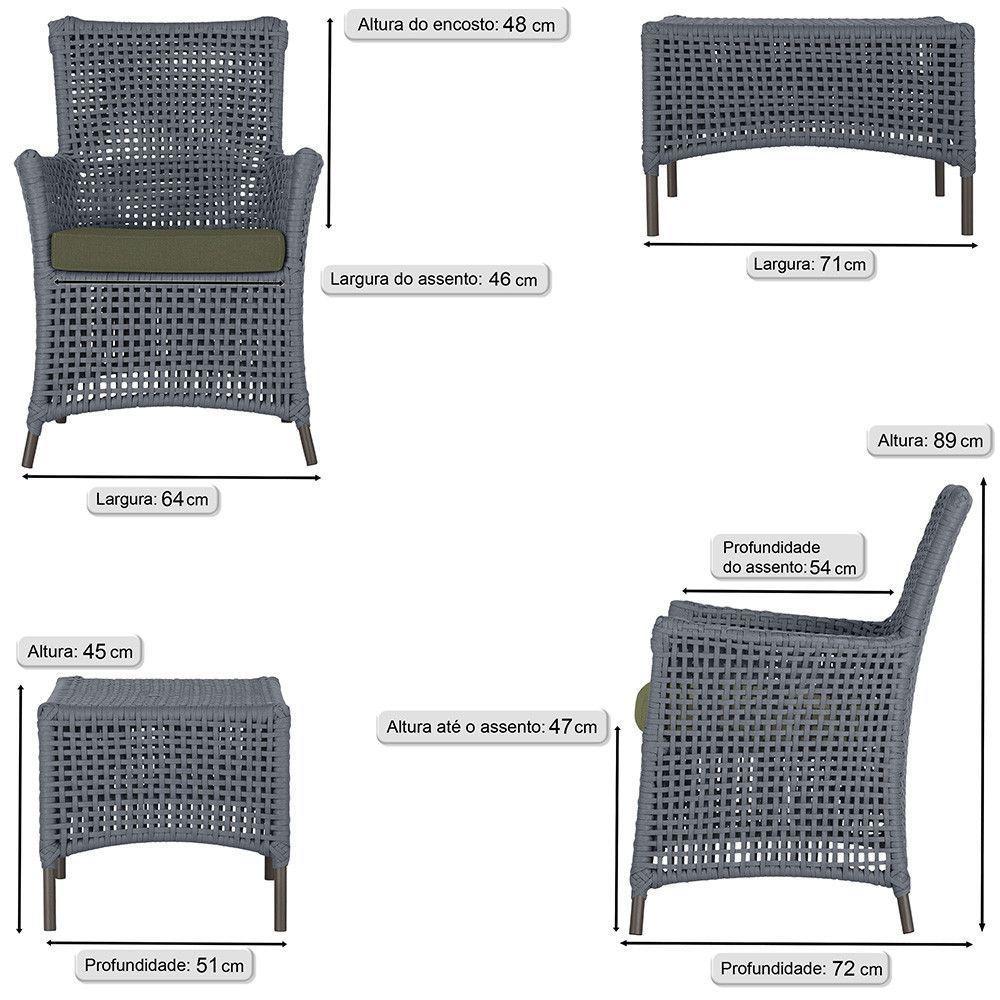 4 Poltronas E 1 Mesa Igapó Alumínio Marrom Corda Náutica E13 Prata - 6