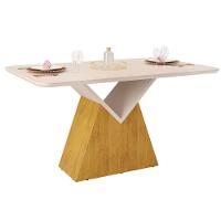 Mesa de Sala Jantar Argo c/Tampo Madeirado Vidro Curvo 136x90cm Cedro/Off White/Off White - DJ Móveis - 1