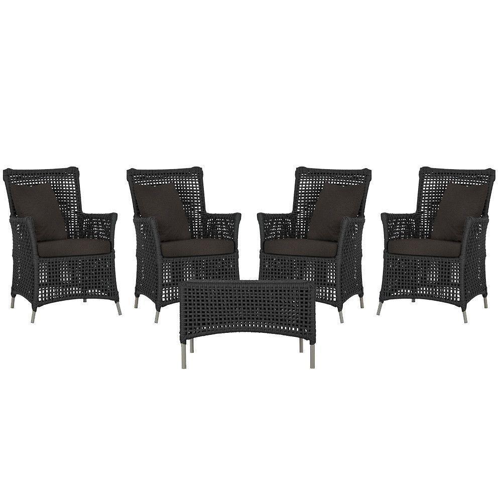 4 Poltronas E 1 Mesa Igapó Alumínio Fendi Corda Náutica E9 Preto - 1