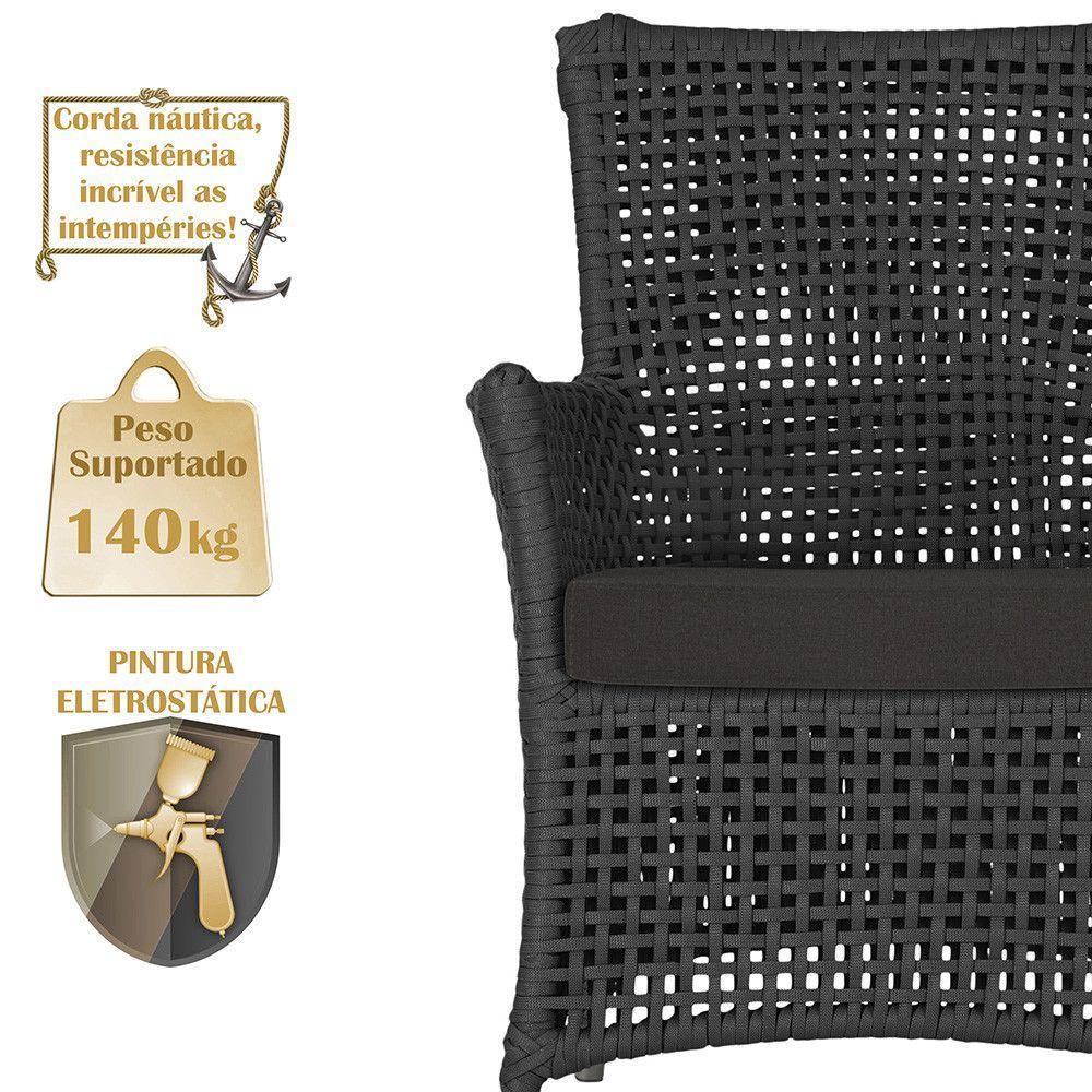 4 Poltronas E 1 Mesa Igapó Alumínio Fendi Corda Náutica E9 Preto - 4