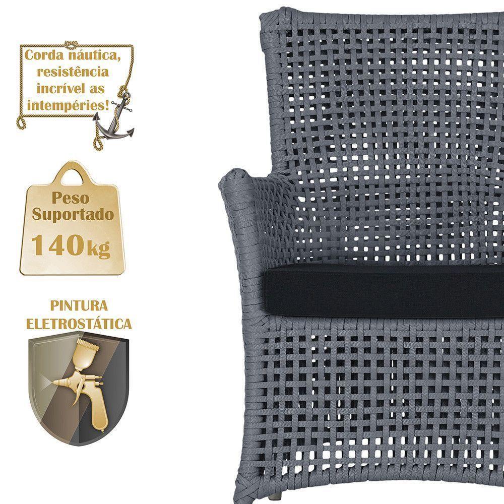 4 Poltronas E 1 Mesa Igapó Alumínio Fendi Corda Náutica E12 Prata - 4