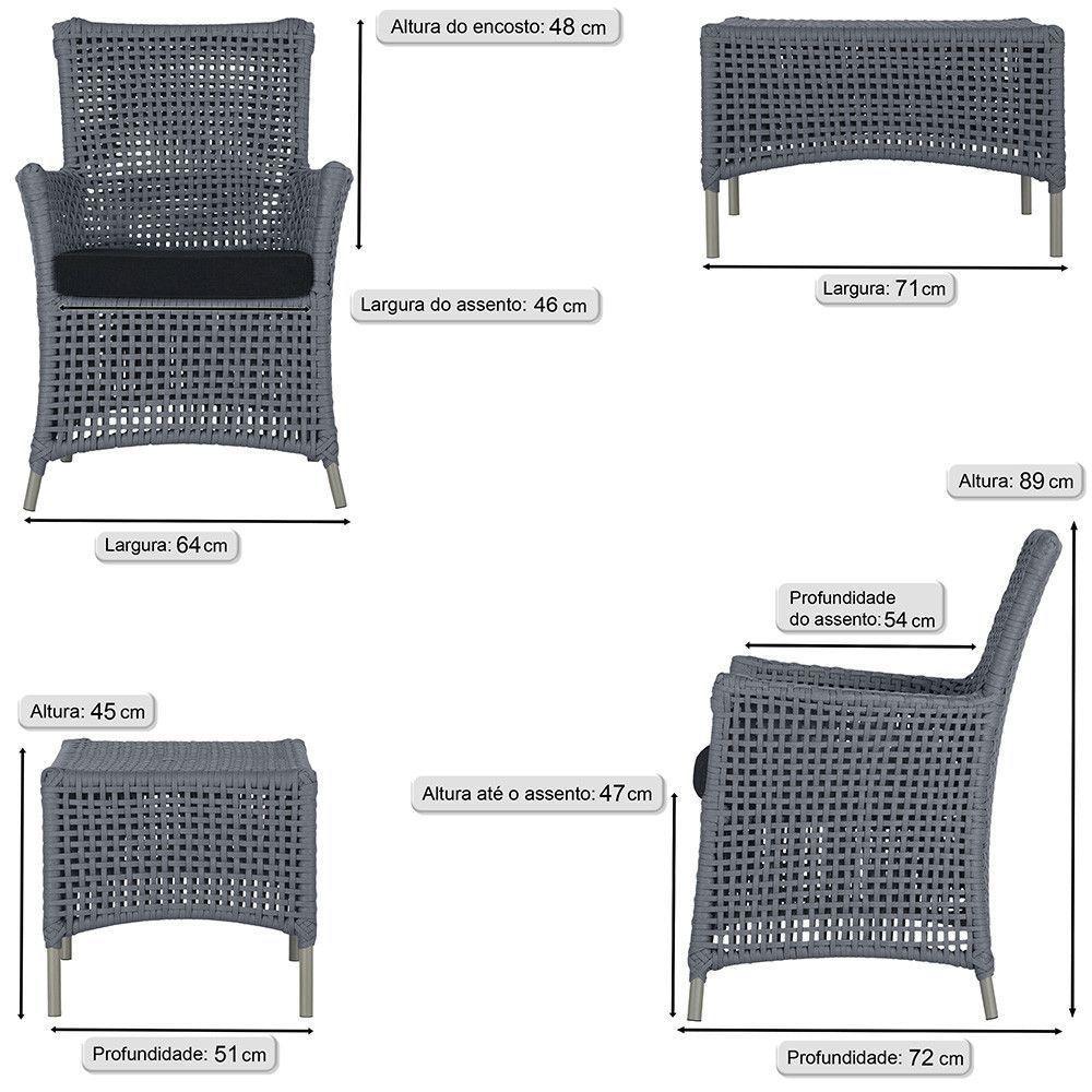 4 Poltronas E 1 Mesa Igapó Alumínio Fendi Corda Náutica E12 Prata - 6