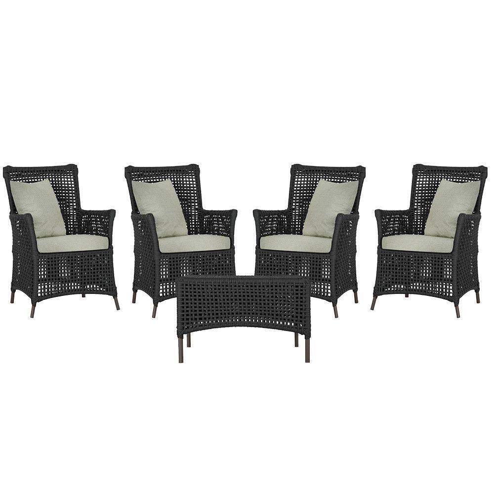 4 Poltronas E 1 Mesa Igapó Alumínio Marrom Corda Náutica E3 Preto - 1