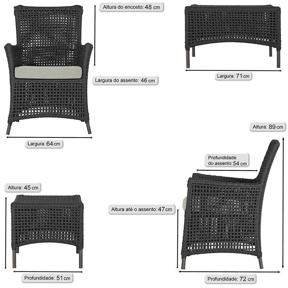 4 Poltronas E 1 Mesa Igapó Alumínio Marrom Corda Náutica E3 Preto - 6