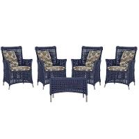 4 Poltronas E 1 Mesa Igapó Alumínio Fendi Corda Náutica E6 Azul - 1