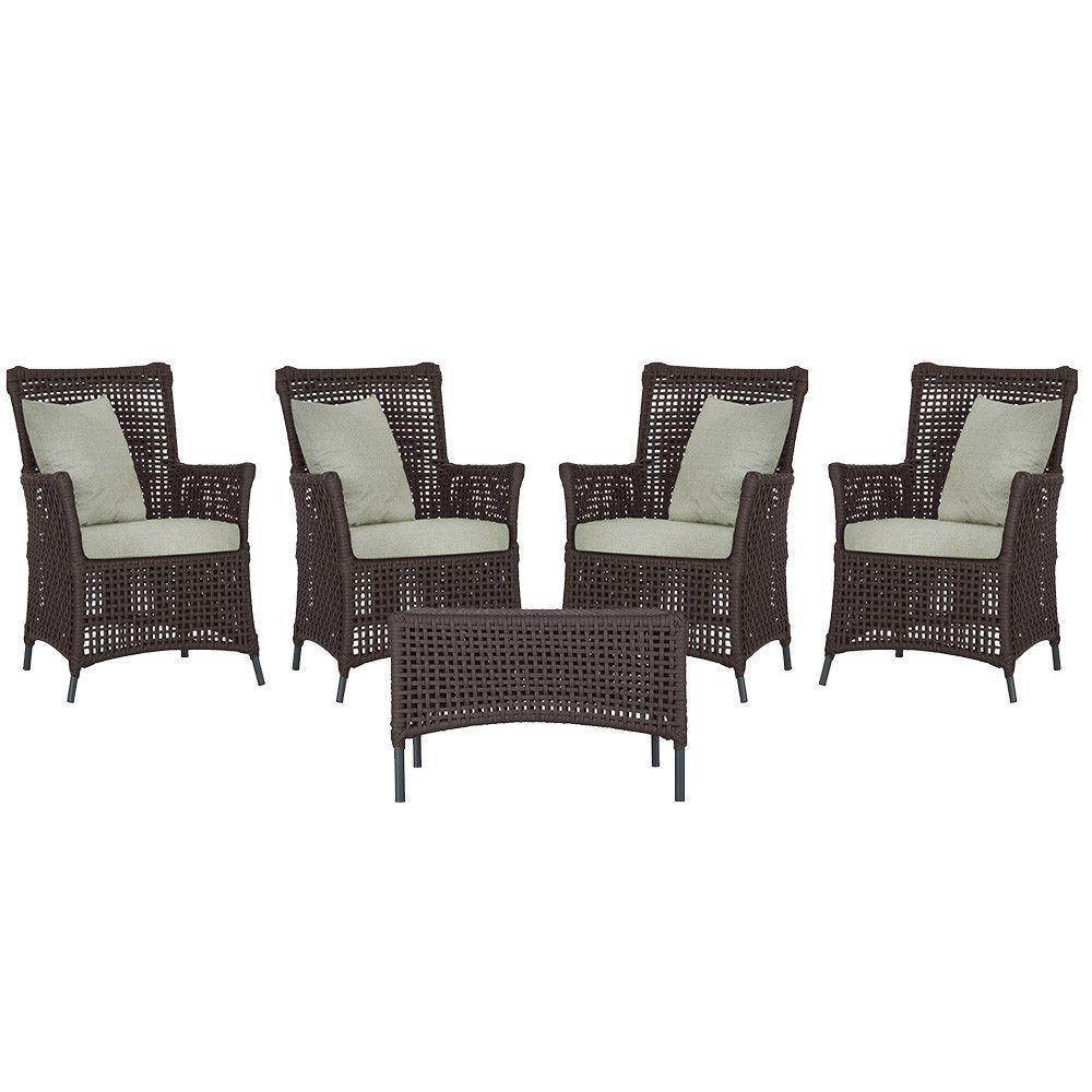 4 Poltronas E 1 Mesa Igapó Alumínio Preta Corda Náutica E3 Marrom - 1