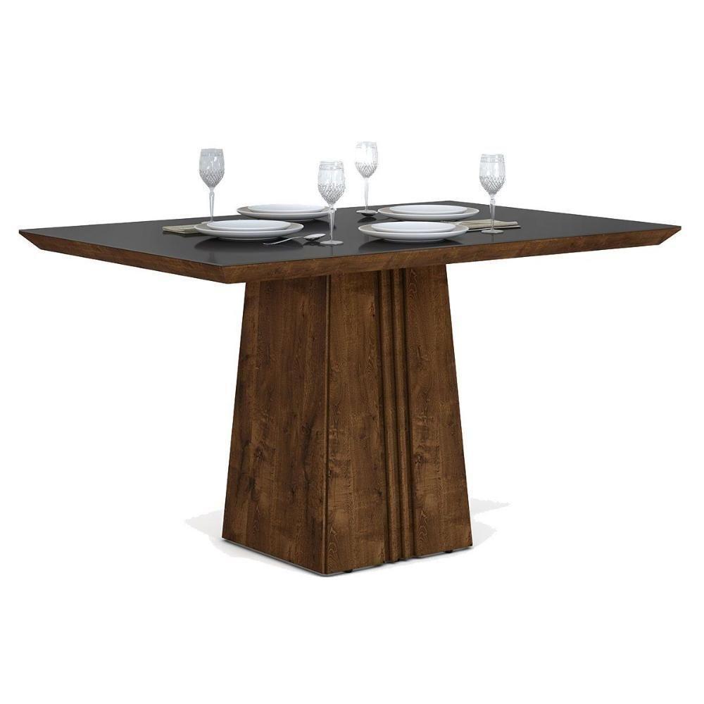 Mesa de Sala Jantar Italia c/Tampo Madeirado Vidro 120x90cm Cedro/Off White - DJ Móveis - 8