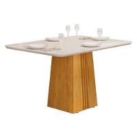 Mesa de Sala Jantar Italia c/Tampo Madeirado Vidro 120x90cm Cedro/Off White - DJ Móveis - 1