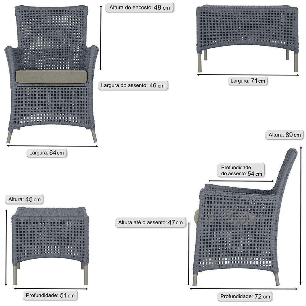 4 Poltronas E 1 Mesa Igapó Alumínio Fendi Corda Náutica E8 Prata - 6