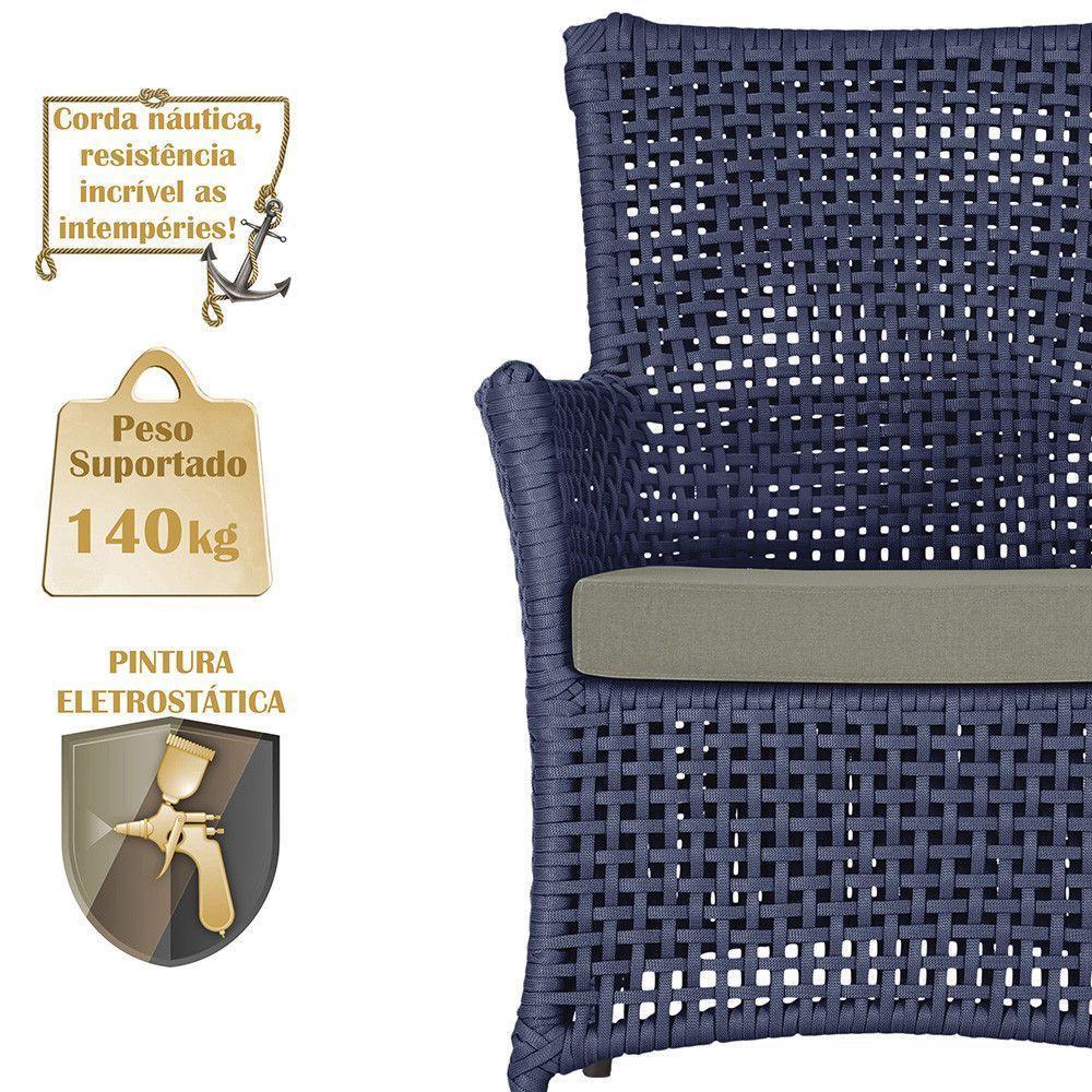 4 Poltronas E 1 Mesa Igapó Alumínio Marrom Corda Náutica E8 Azul - 4