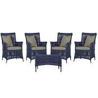 4 Poltronas E 1 Mesa Igapó Alumínio Marrom Corda Náutica E8 Azul - 1