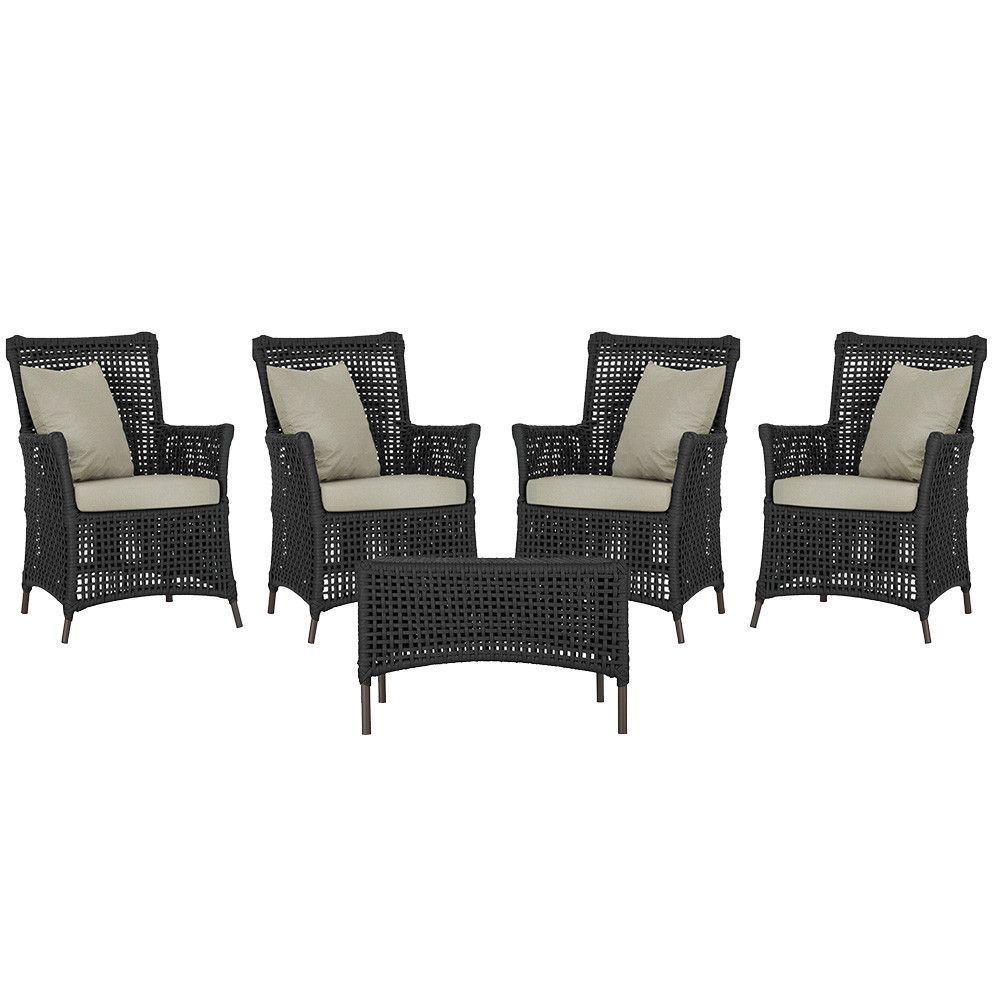 4 Poltronas E 1 Mesa Igapó Alumínio Marrom Corda Náutica E7 Preto - 1