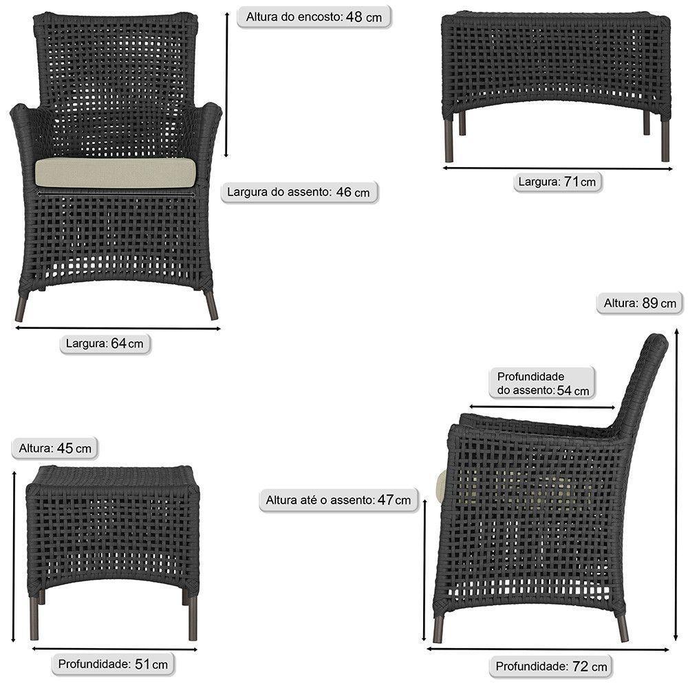 4 Poltronas E 1 Mesa Igapó Alumínio Marrom Corda Náutica E7 Preto - 6