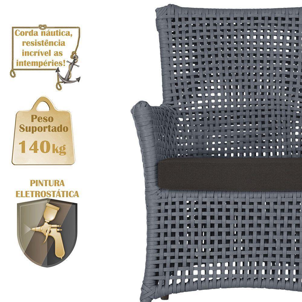 4 Poltronas E 1 Mesa Igapó Alumínio Marrom Corda Náutica E9 Prata - 2