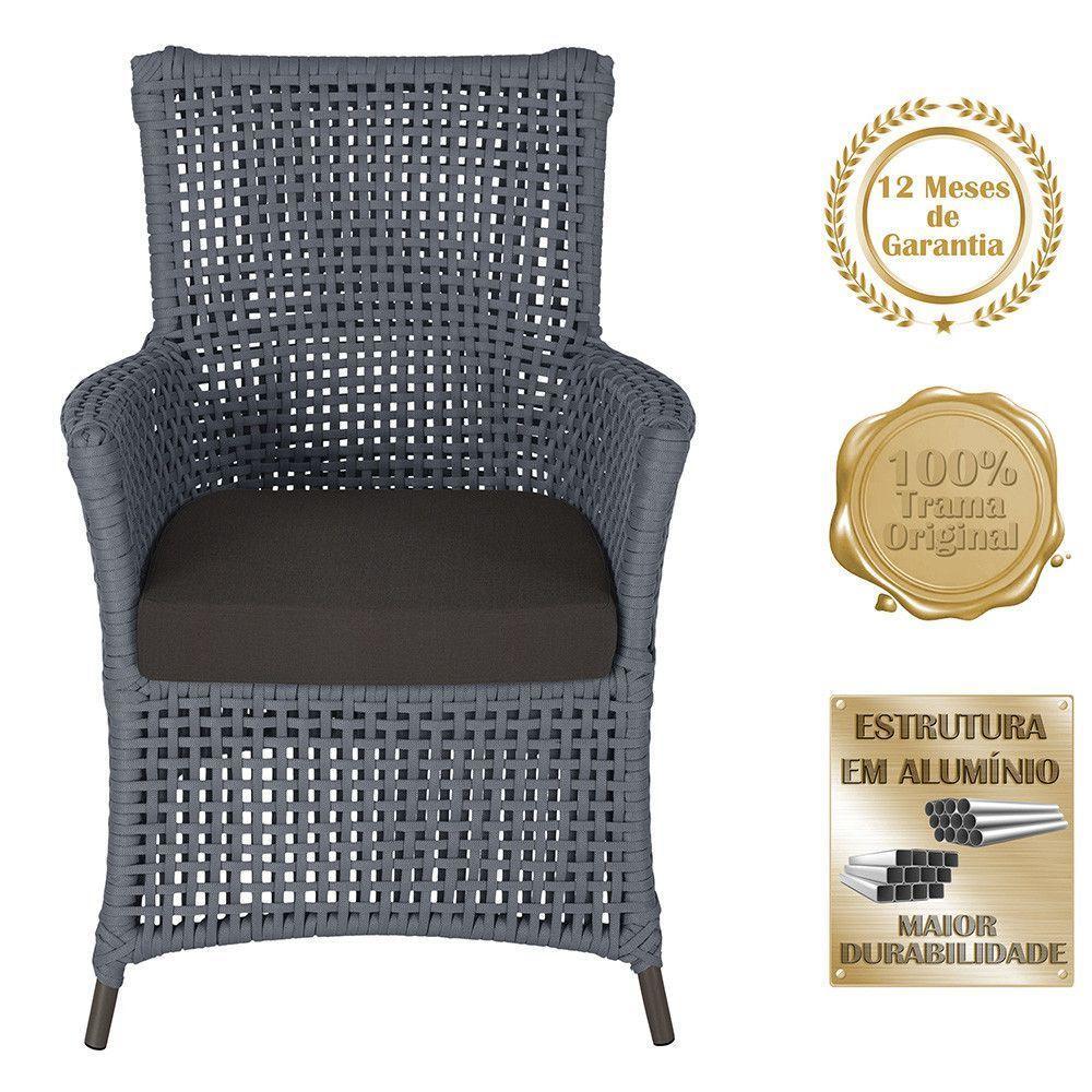 4 Poltronas E 1 Mesa Igapó Alumínio Marrom Corda Náutica E9 Prata - 5