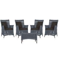 4 Poltronas E 1 Mesa Igapó Alumínio Marrom Corda Náutica E9 Prata - 1