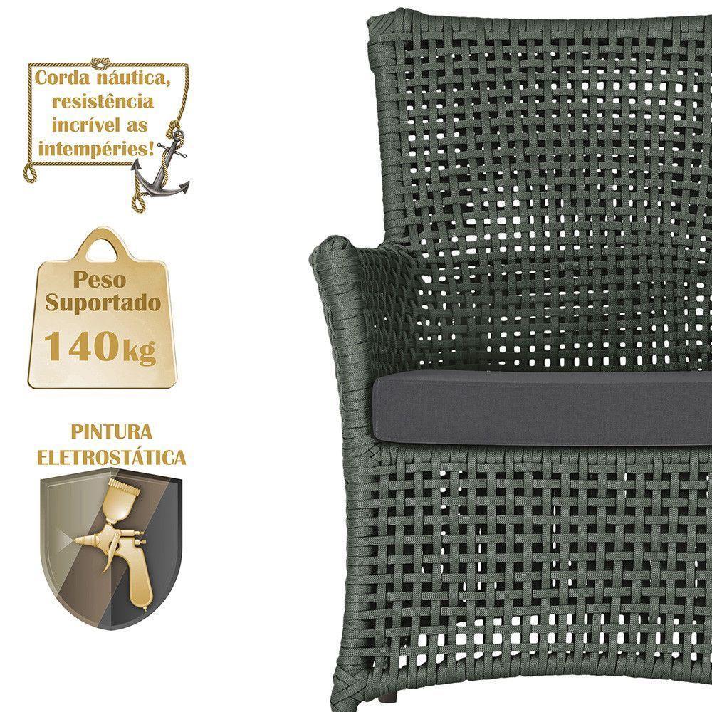 4 Poltronas E 1 Mesa Igapó Alumínio Marrom Corda Náutica E11 Verde - 2